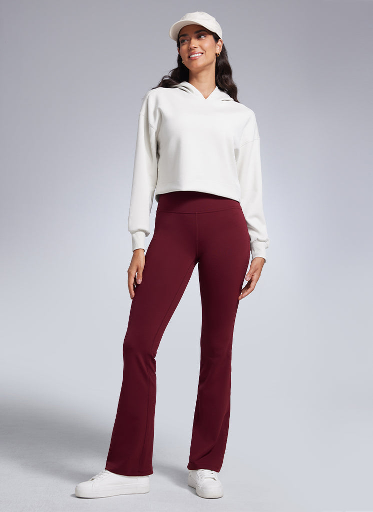 CRZ YOGA Women Butterbreeze High Waist Flare Pants 32'' Wide Leg Red Merlot