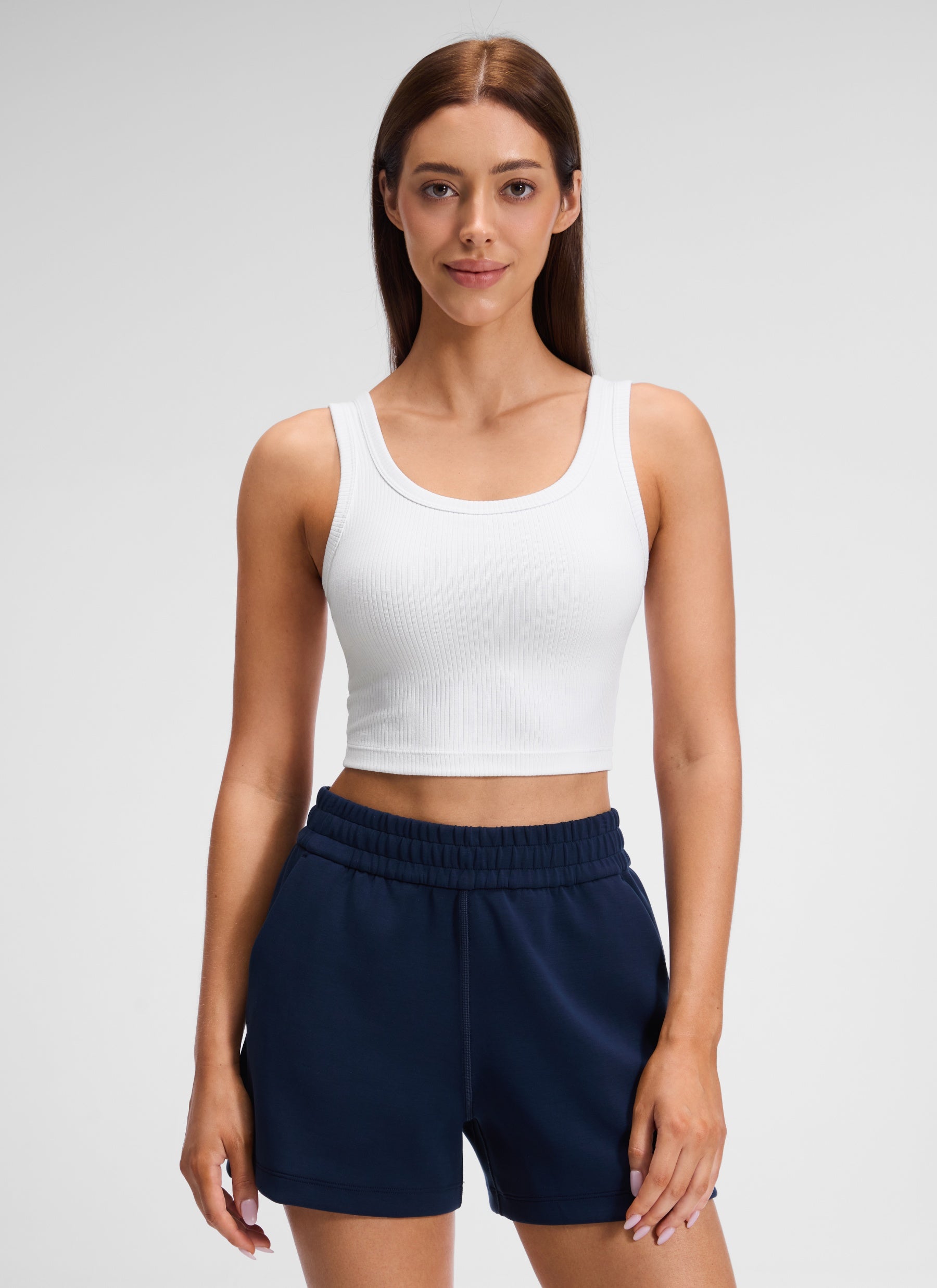 CRZ YOGA Women's Casual Regular Fit High Rise Tennis 2 in 1 Shorts White