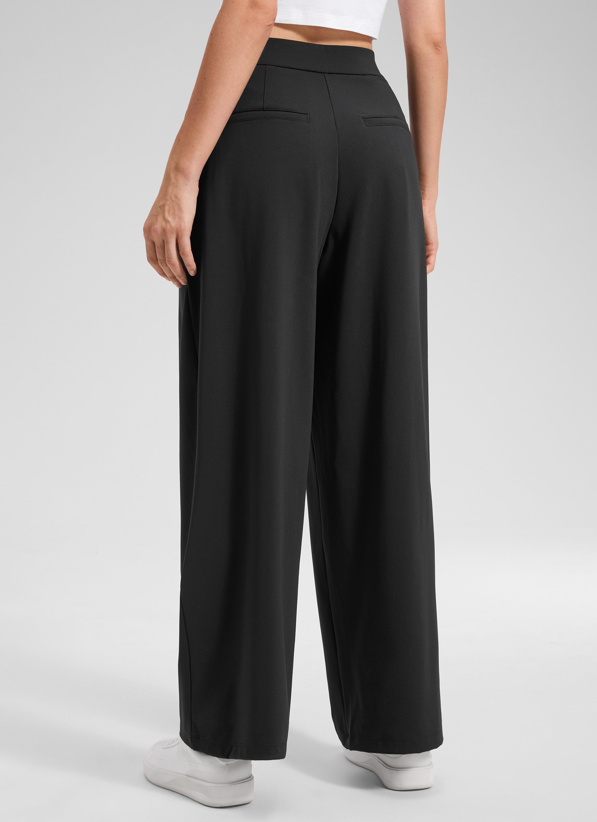 CRZ YOGA Women's Business High Rise Drawstring Pocket Wide Leg Pant Black