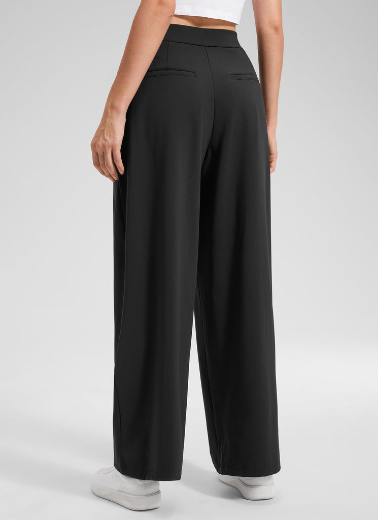 CRZ YOGA Women's Business High Rise Drawstring Pocket Wide Leg Pant Black