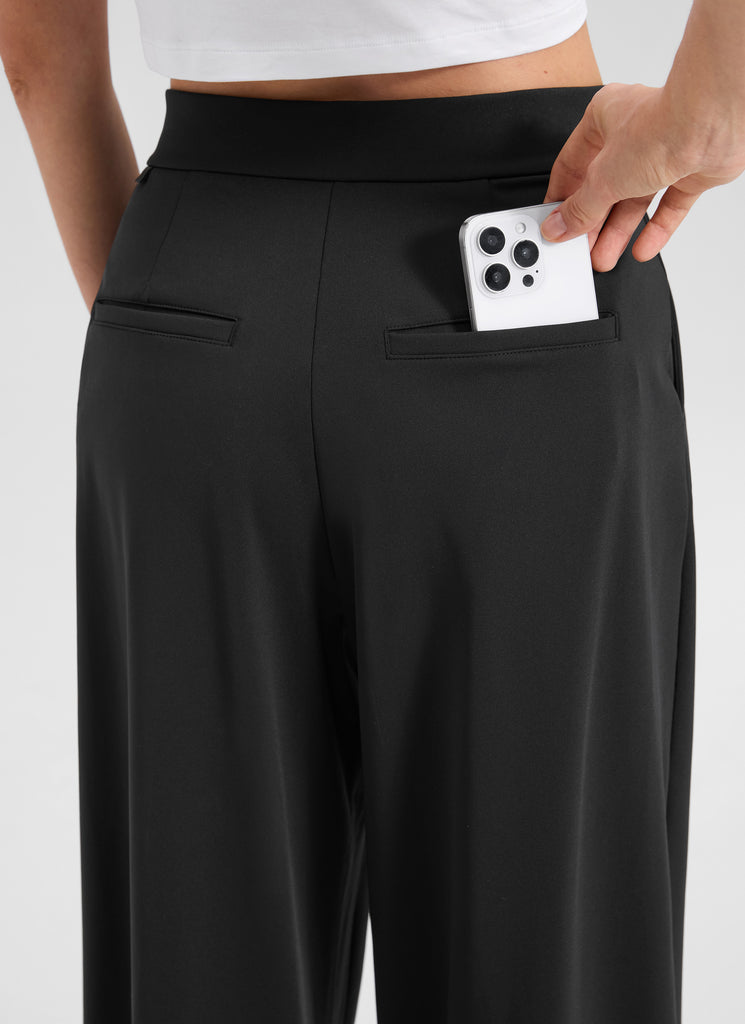 CRZ YOGA Women's Business High Rise Drawstring Pocket Wide Leg Pant Black