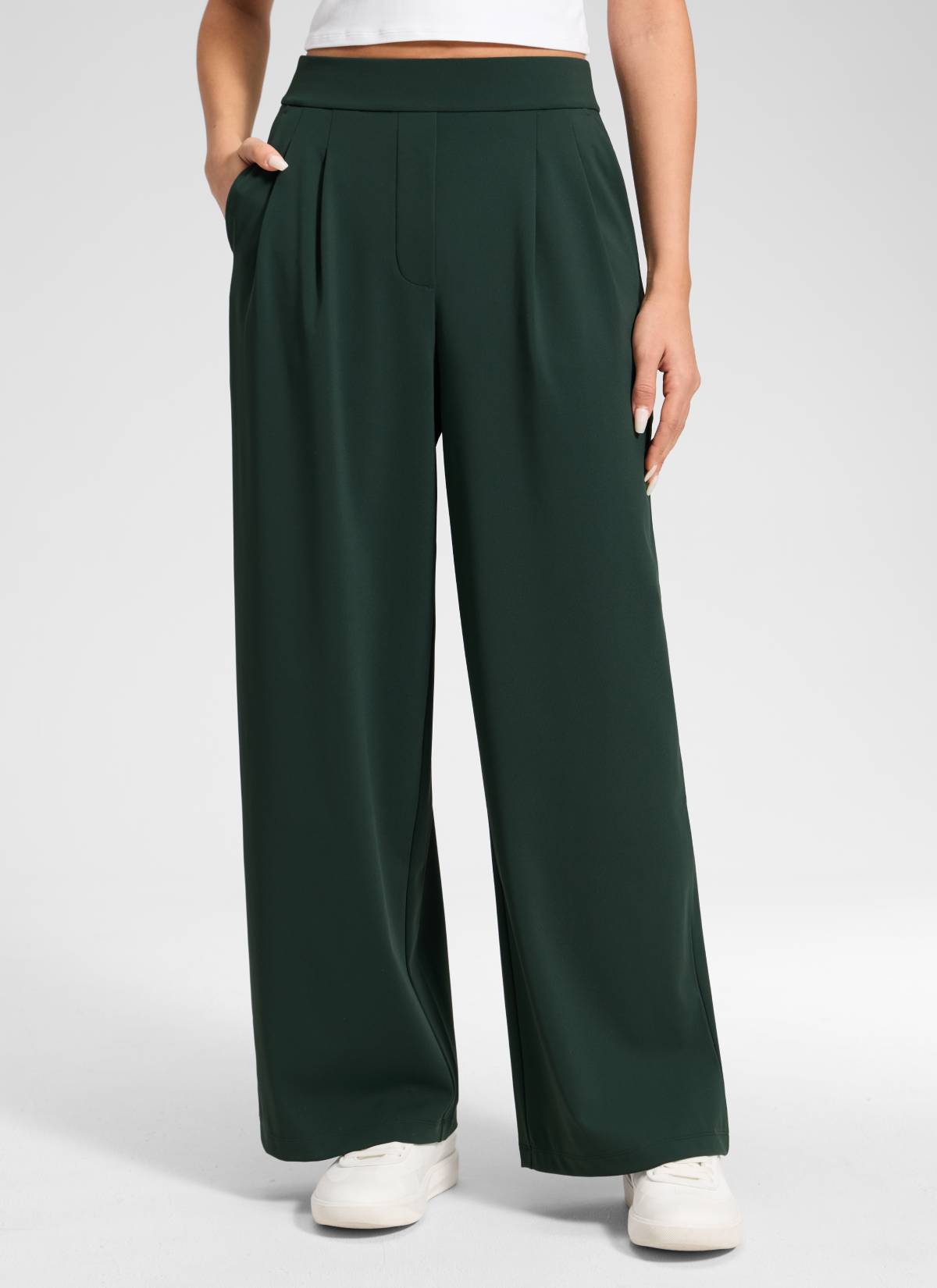 CRZ YOGA Women's Business High Rise Drawstring Pocket Wide Leg Pant Legend Green