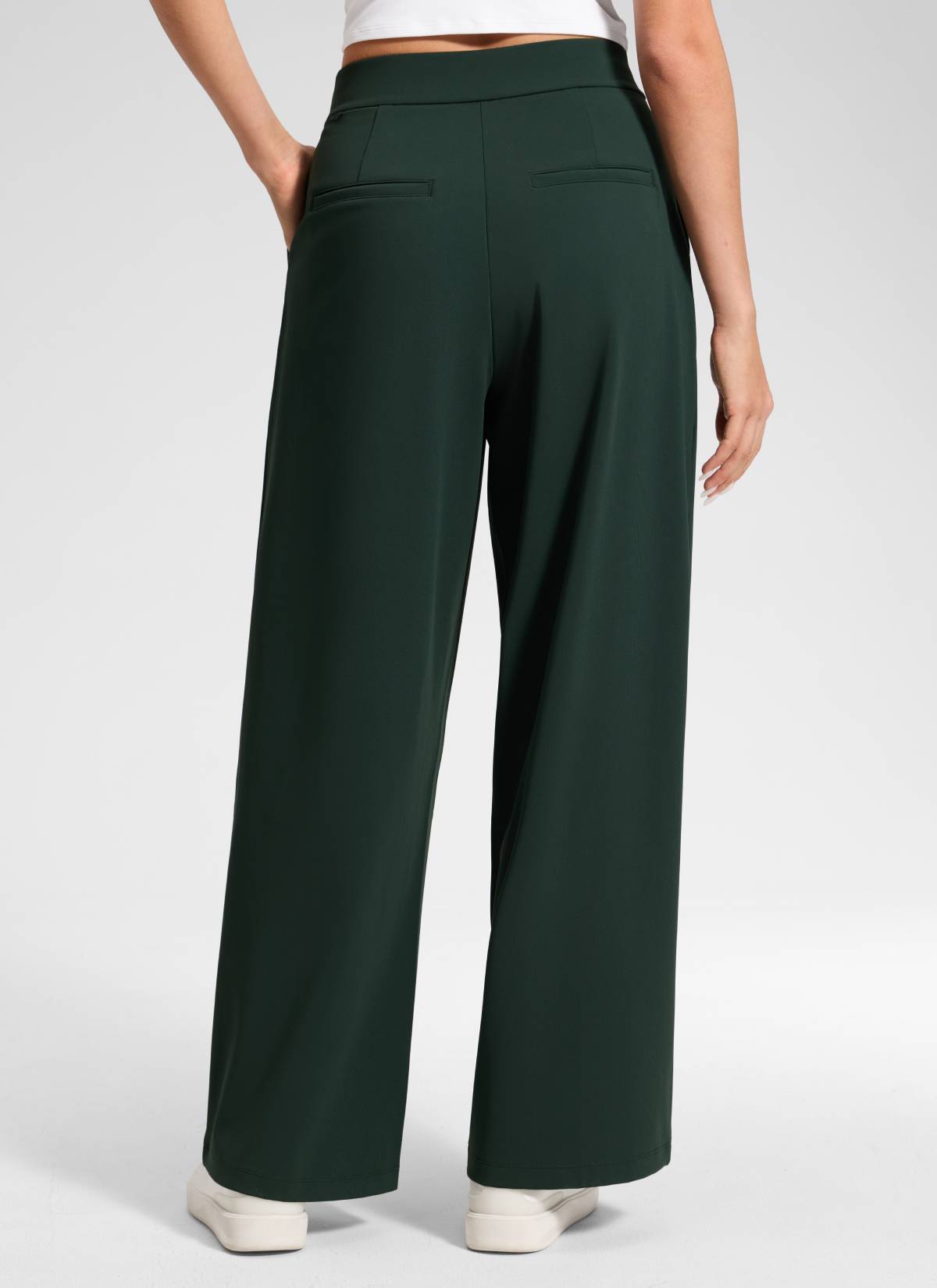 CRZ YOGA Women's Business High Rise Drawstring Pocket Wide Leg Pant Legend Green