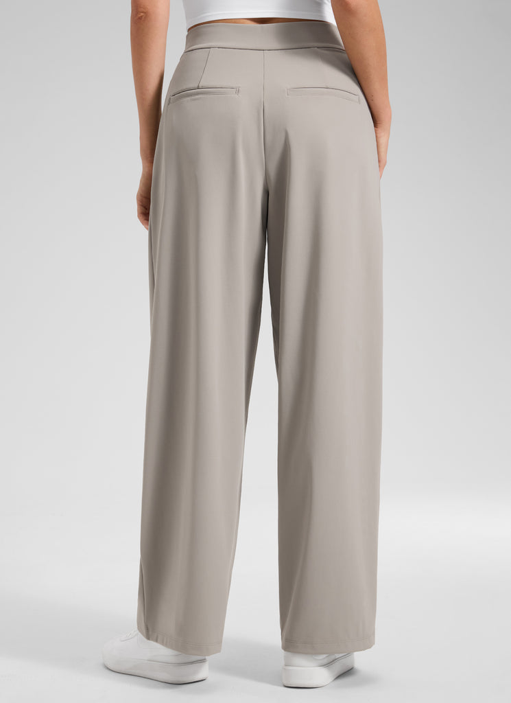 CRZ YOGA Women's Business High Rise Drawstring Pocket Wide Leg Pant Oak
