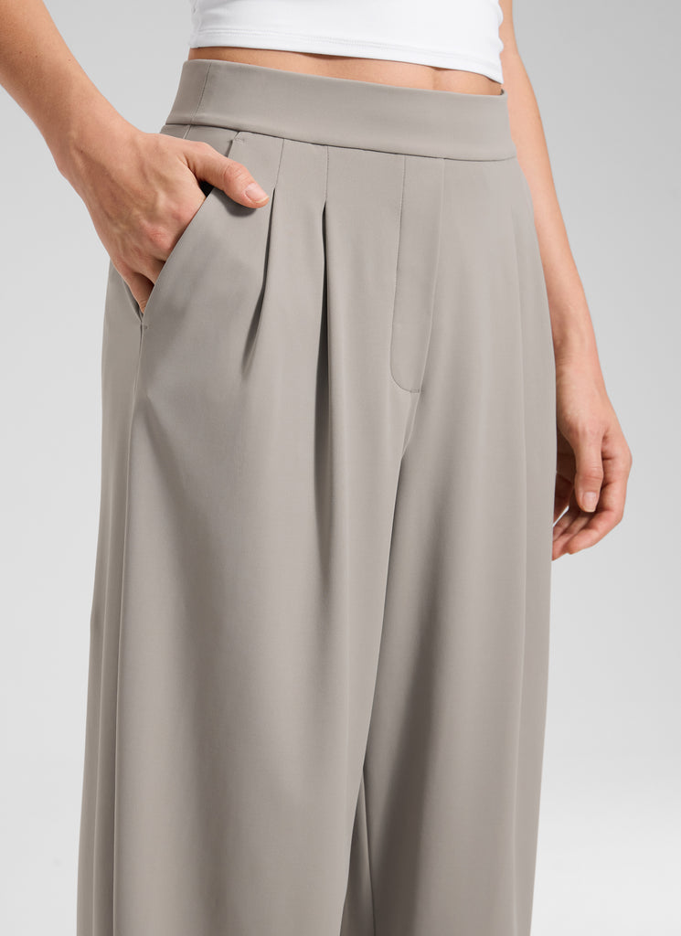 CRZ YOGA Women's Business High Rise Drawstring Pocket Wide Leg Pant Oak