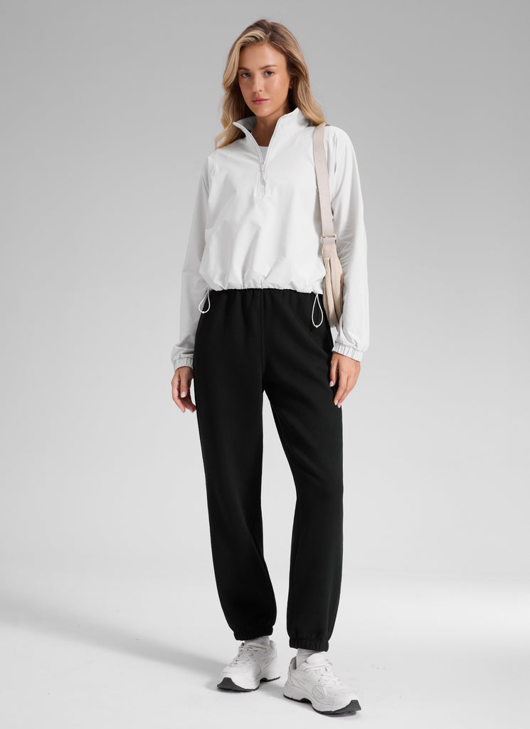 CRZ YOGA Women's Fleece Lined High Rise Drastring Pocket Sweatpants Oak