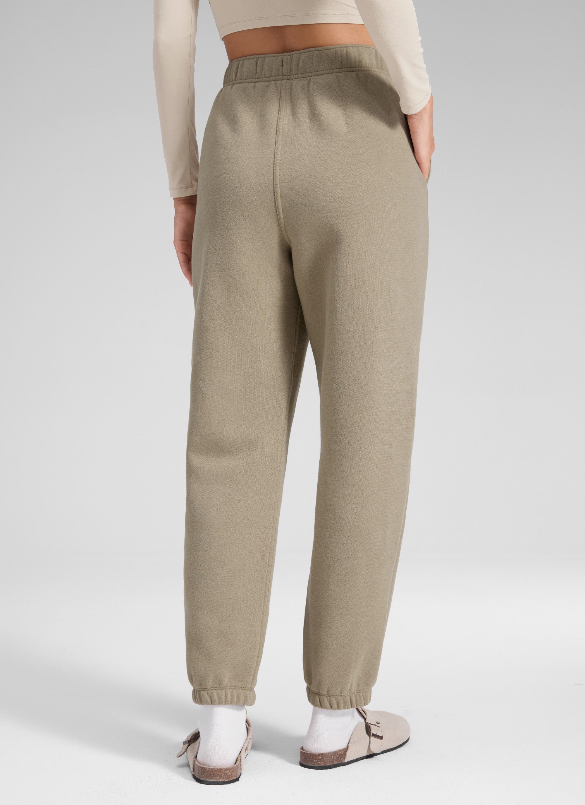 CRZ YOGA Women's Fleece Lined High Rise Drastring Pocket Sweatpants Oak