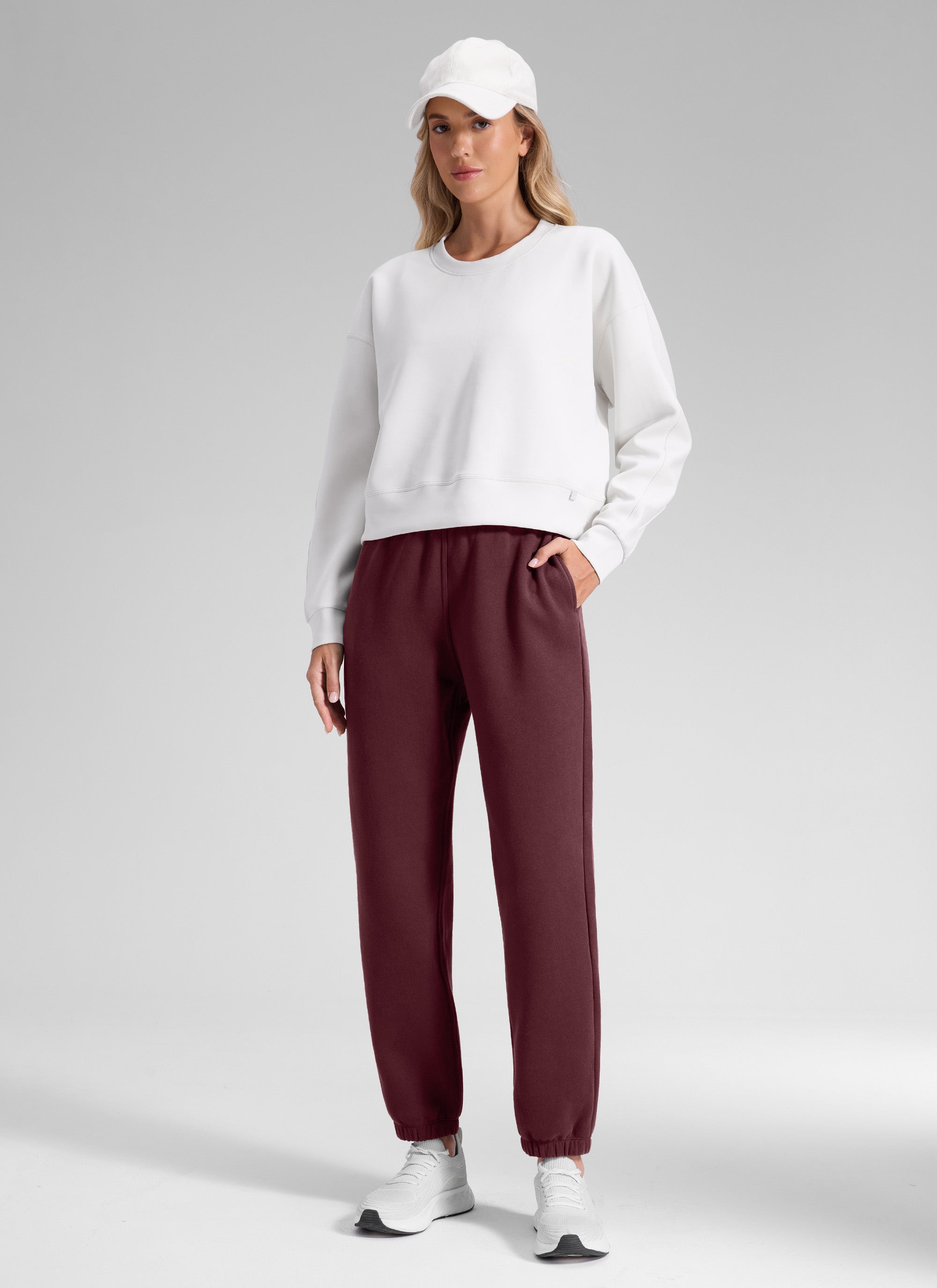 CRZ YOGA Women's Fleece Lined High Rise Drastring Pocket Sweatpants Black