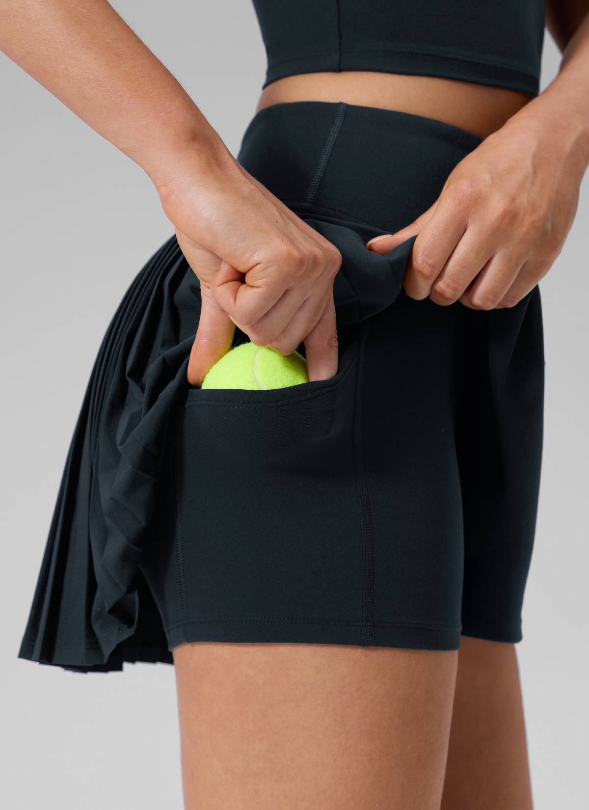 CRZ YOGA Women's Dual-fabric Tennis Pocket Pleated Back Mini Skirt True Navy