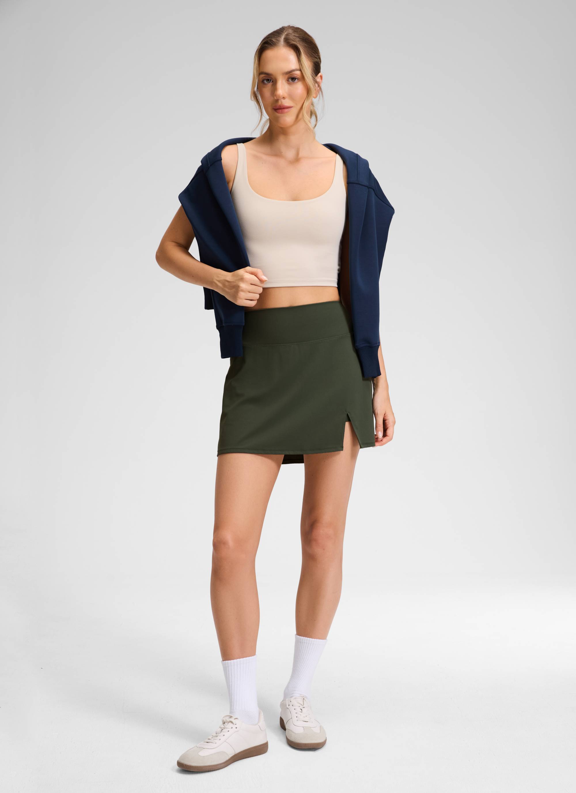 CRZ YOGA Women's Golf High Rise Pocket Front Slit Mini Skirt 14.5’’ Olive Green