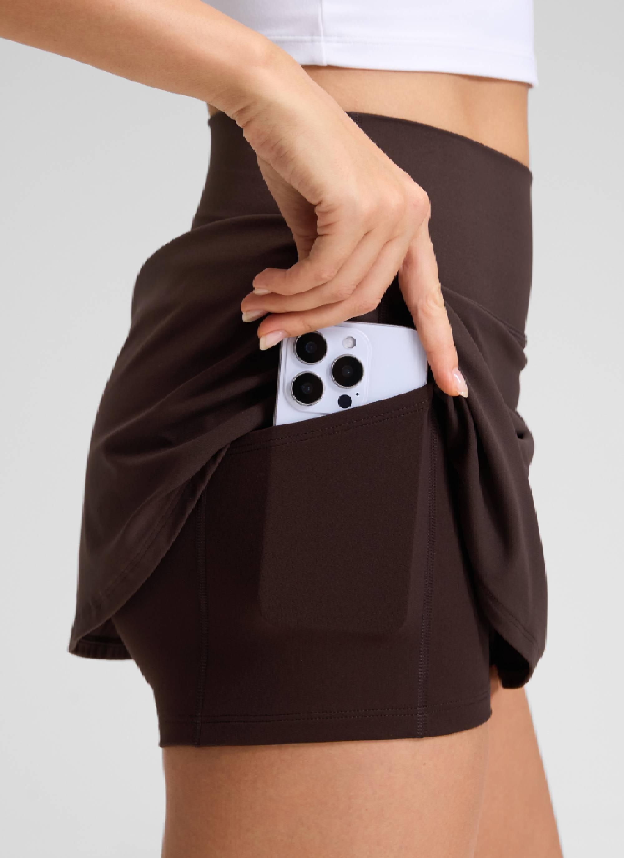 CRZ YOGA Women's Golf High Rise Pocket Front Slit Mini Skirt 14.5’’ Hot Fudge Brown