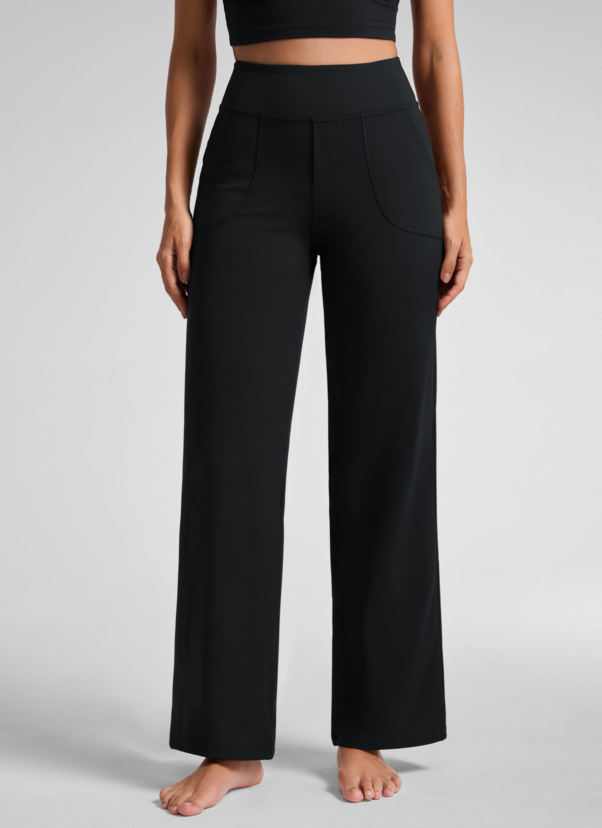 CRZ YOGA Women's Work High Rise Pocket Wide Leg Faux Fly Pant 30