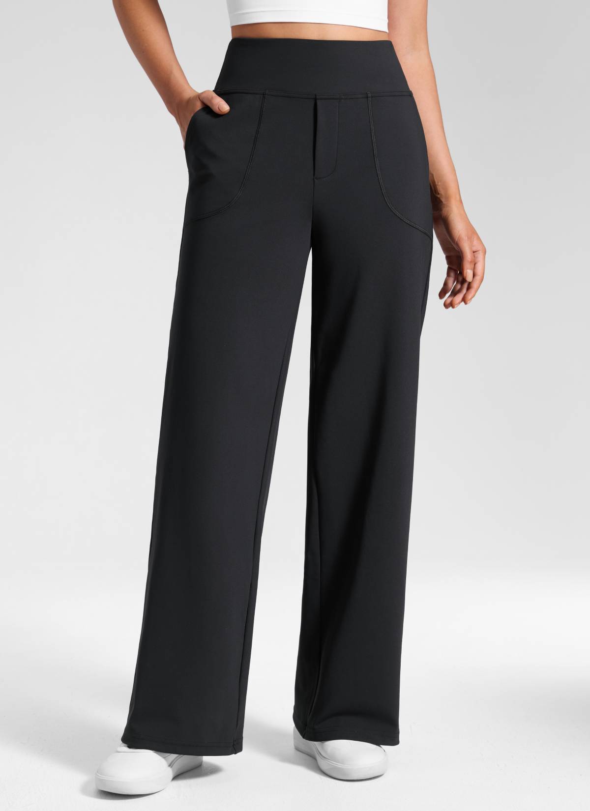 CRZ YOGA Women's Work High Rise Pocket Wide Leg Faux Fly Pant 30