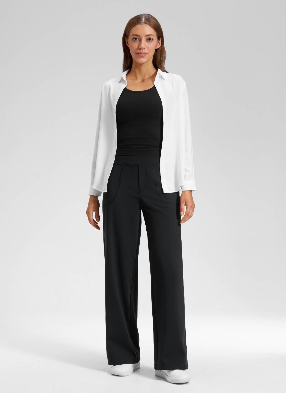 CRZ YOGA Women's Work High Rise Pocket Wide Leg Faux Fly Pant 30