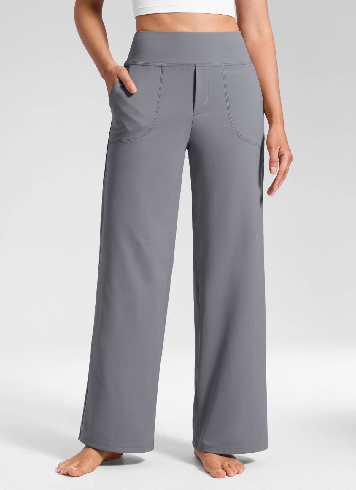 CRZ YOGA Women's Work High Rise Pocket Wide Leg Faux Fly Pant 30