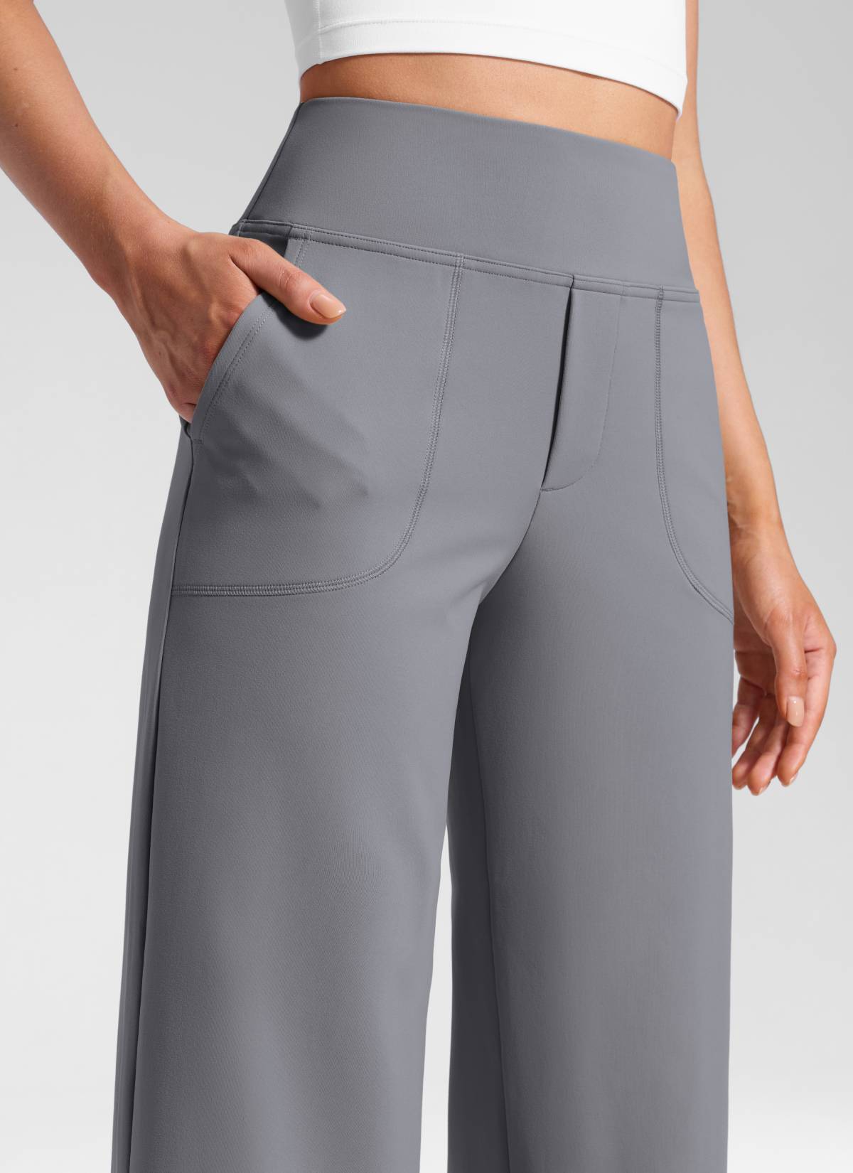 CRZ YOGA Women's Work High Rise Pocket Wide Leg Faux Fly Pant 30