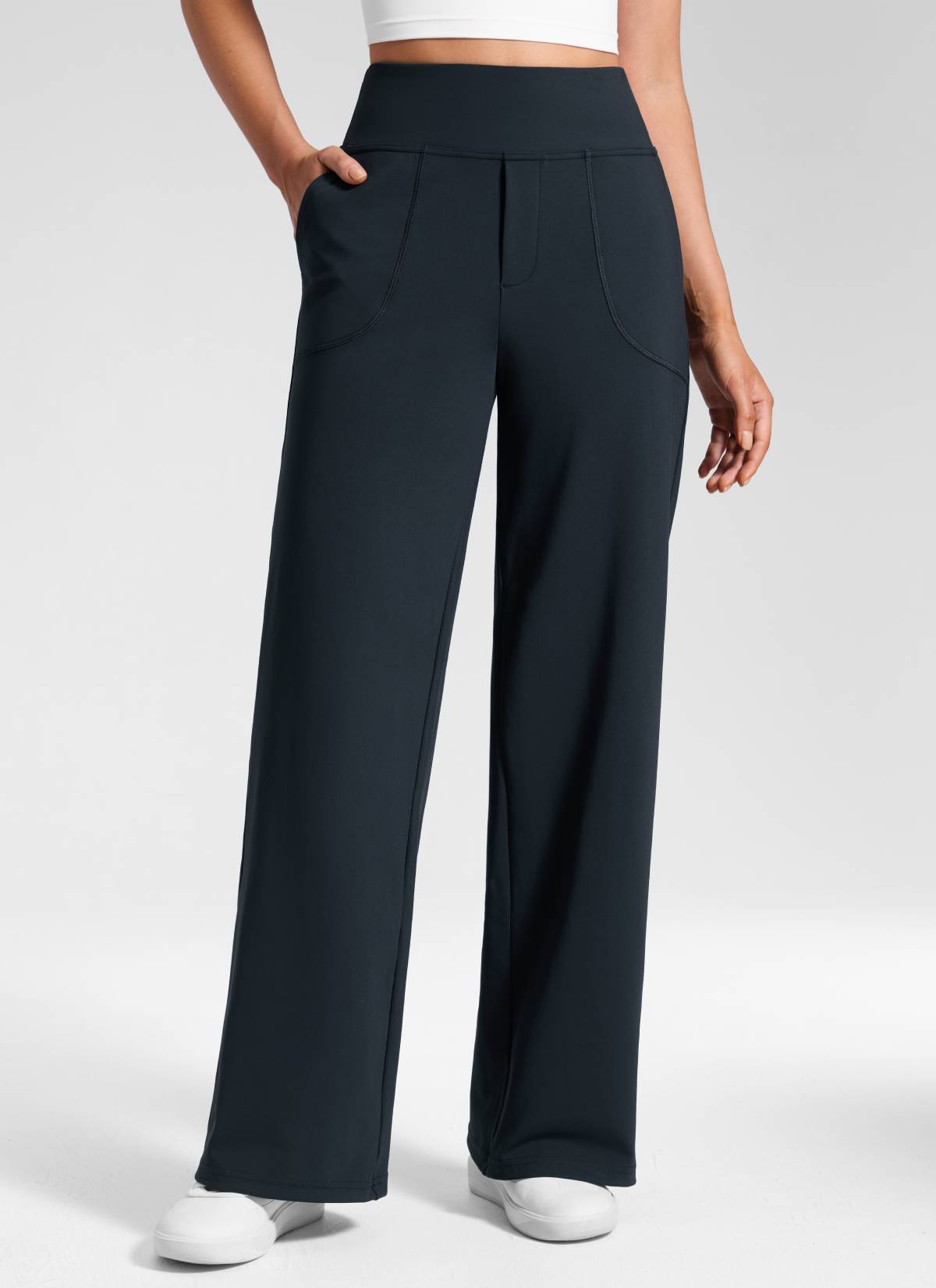 CRZ YOGA Women's Work High Rise Pocket Wide Leg Faux Fly Pant 30