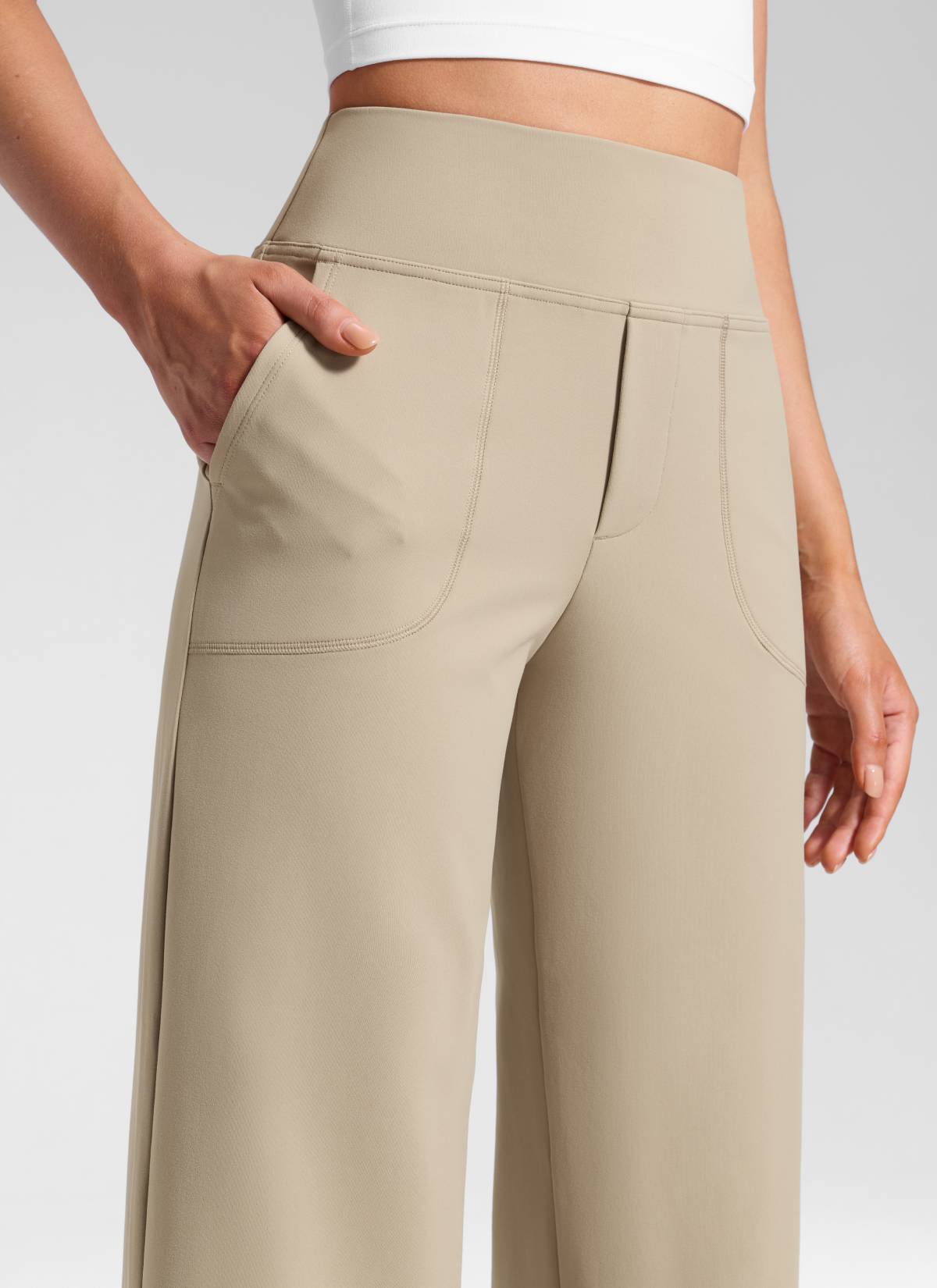 CRZ YOGA Women's Work High Rise Pocket Wide Leg Faux Fly Pant 30