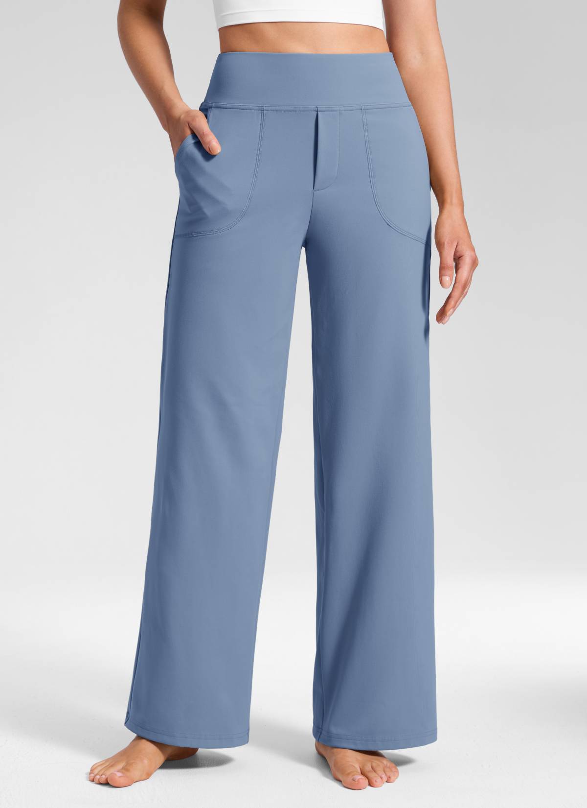 CRZ YOGA Women's Work High Rise Pocket Wide Leg Faux Fly Pant 30