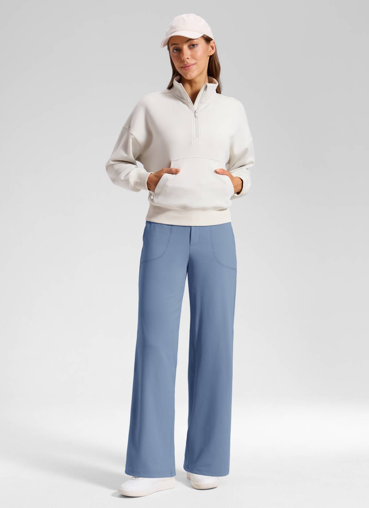 CRZ YOGA Women's Work High Rise Pocket Wide Leg Faux Fly Pant 30