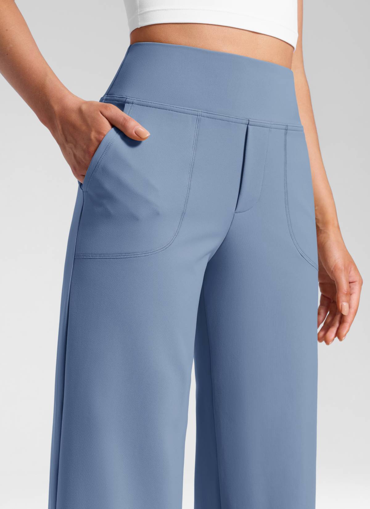 CRZ YOGA Women's Work High Rise Pocket Wide Leg Faux Fly Pant 30