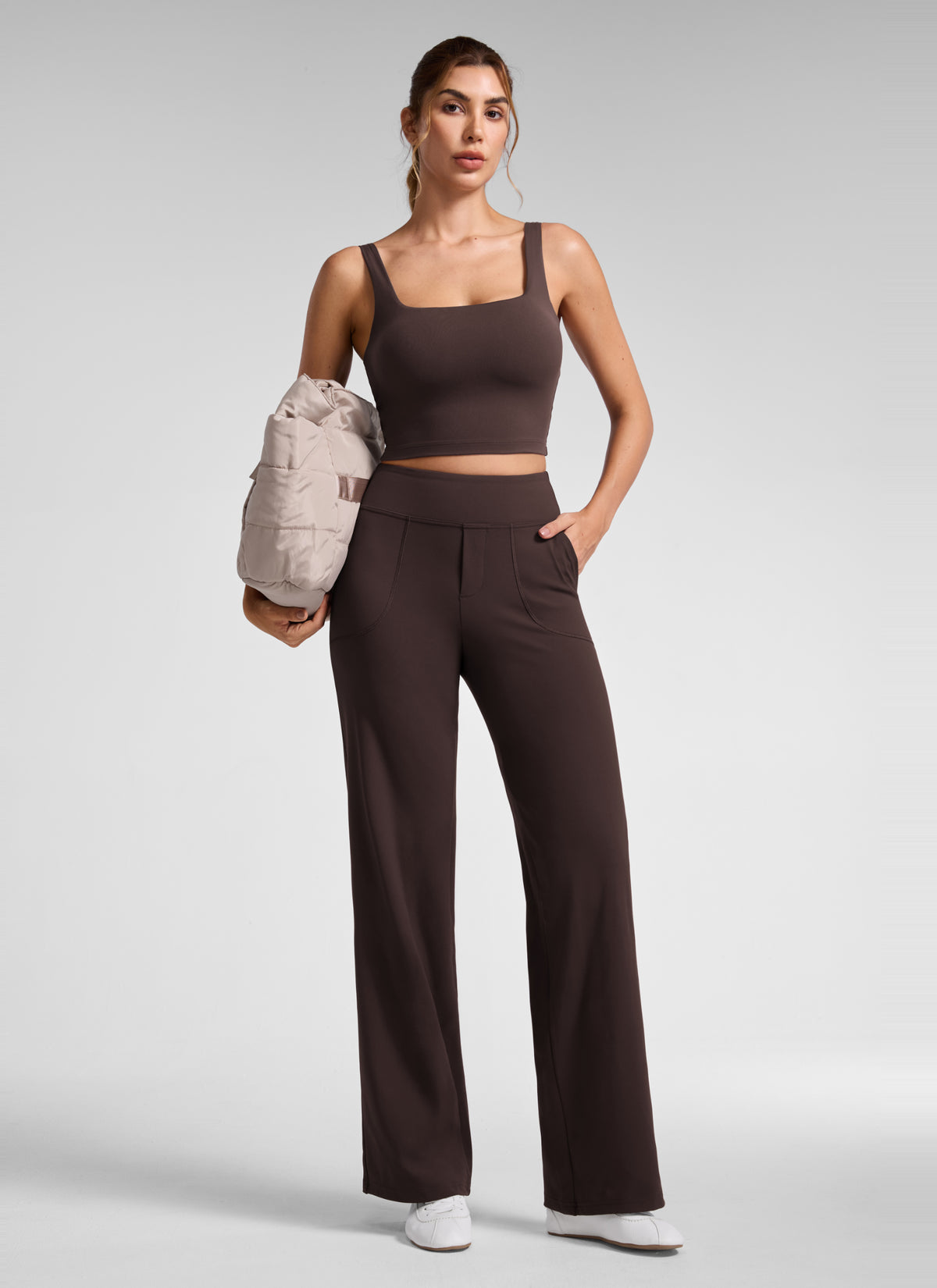 CRZ YOGA Women's Work High Rise Pocket Wide Leg Faux Fly Pant 30