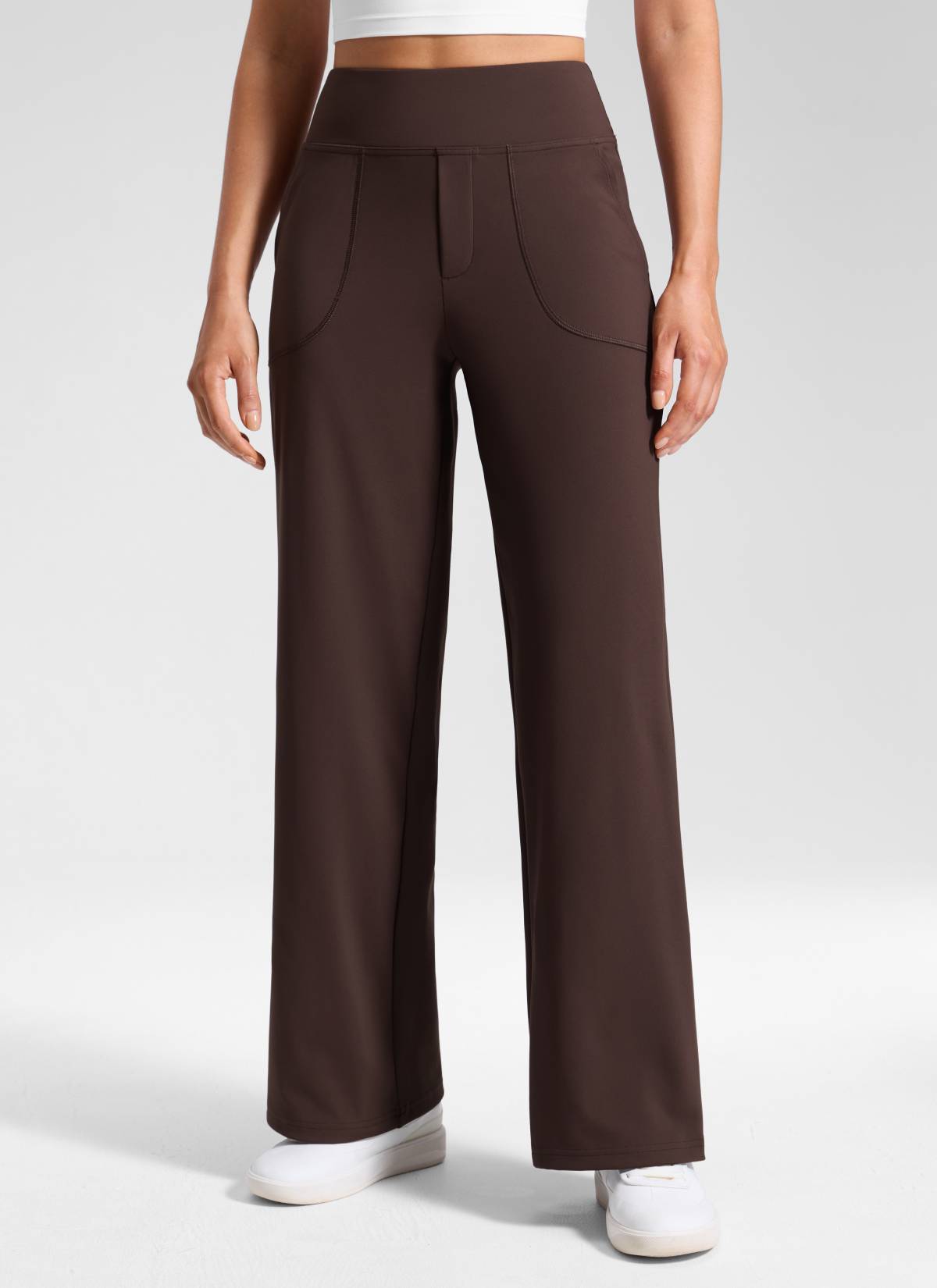 CRZ YOGA Women's Work High Rise Pocket Wide Leg Faux Fly Pant 30