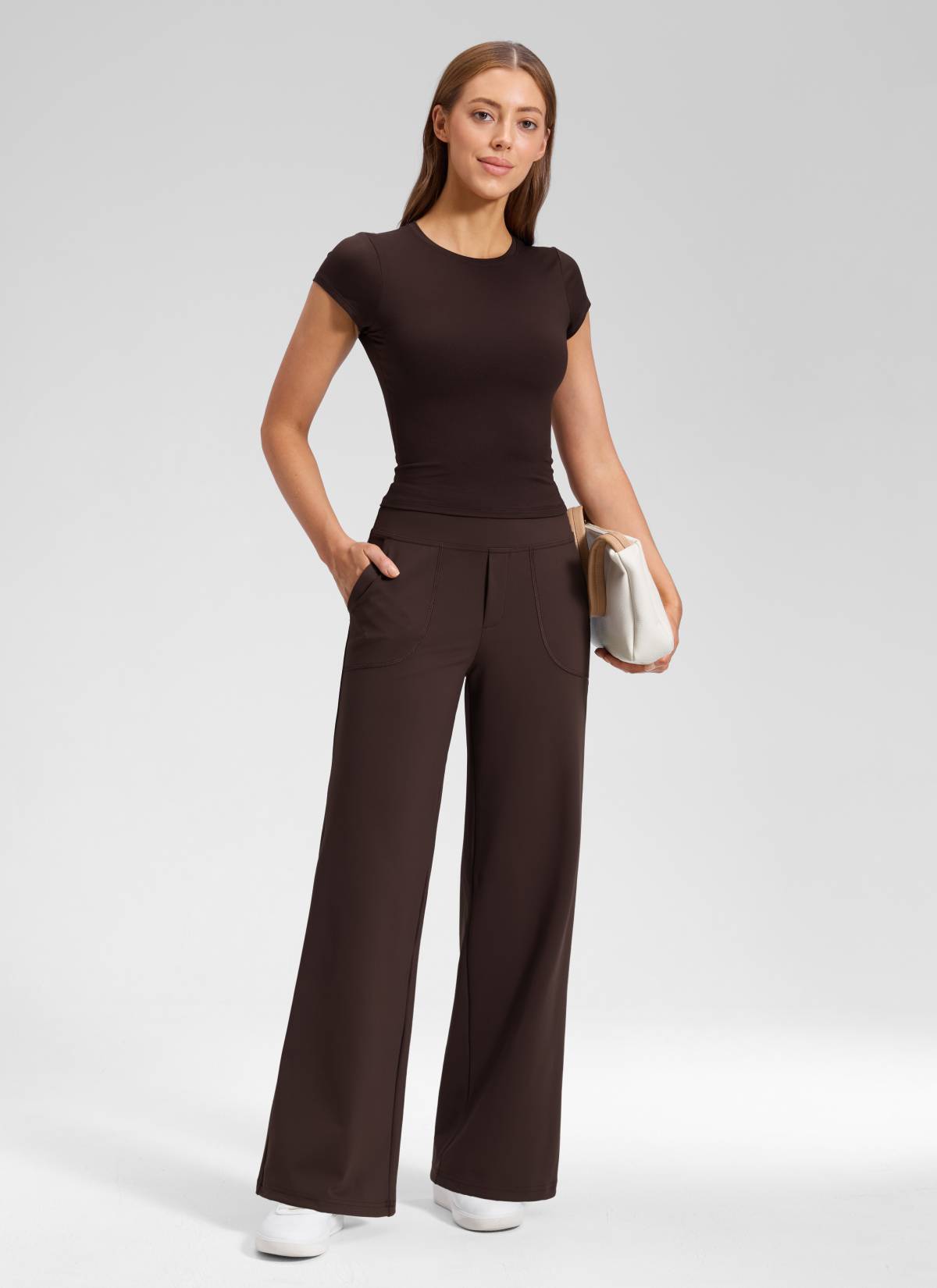 CRZ YOGA Women's Work High Rise Pocket Wide Leg Faux Fly Pant 30