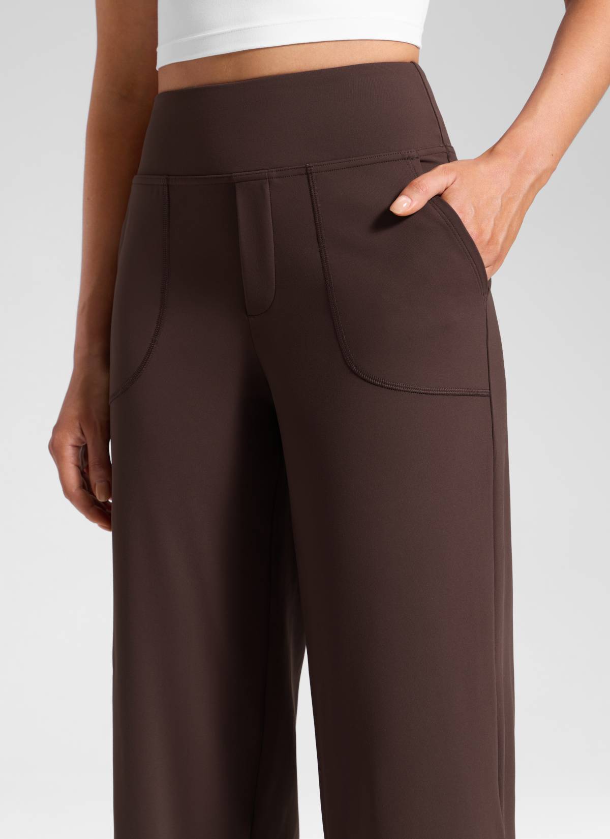 CRZ YOGA Women's Work High Rise Pocket Wide Leg Faux Fly Pant 30