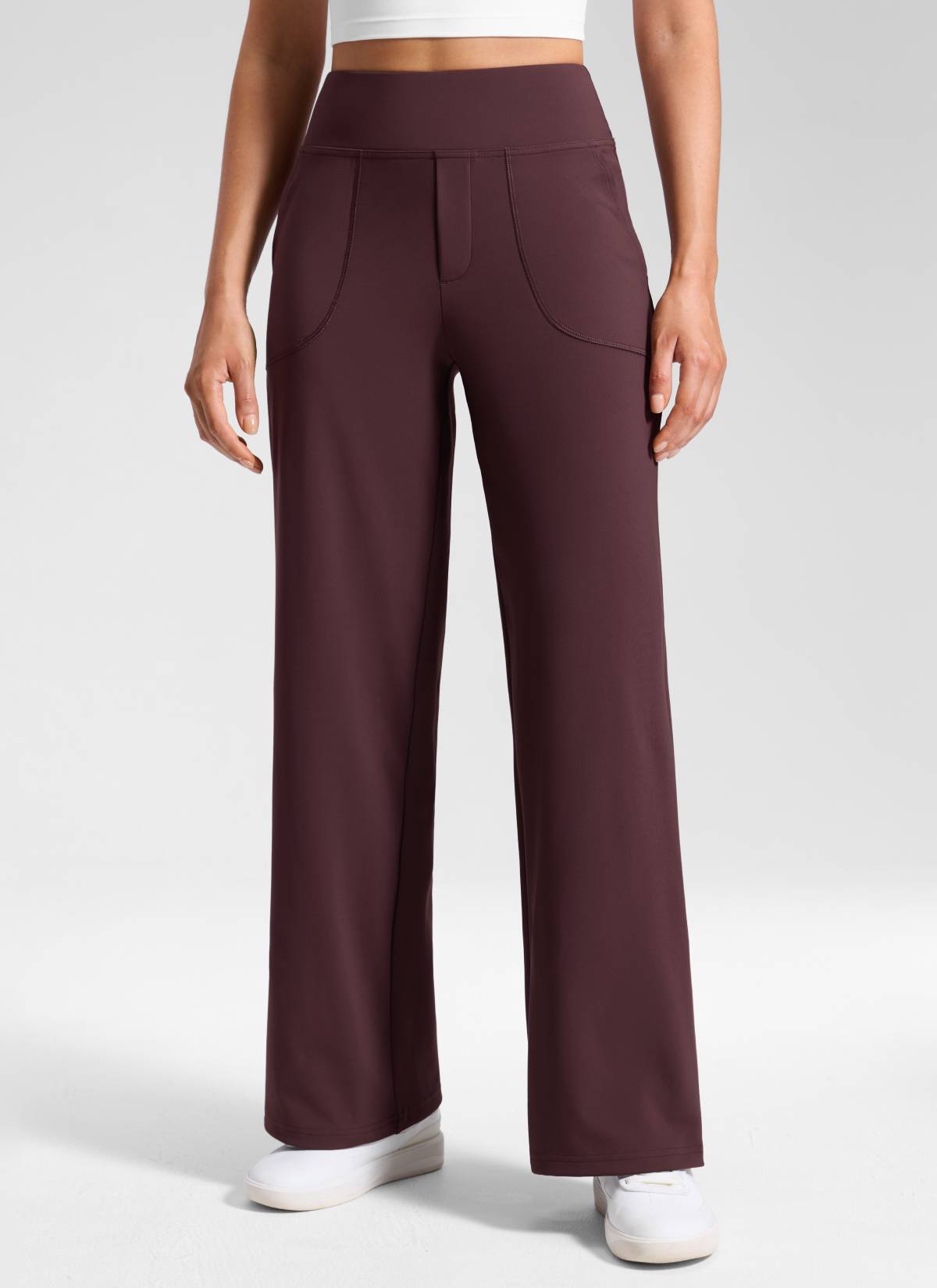 CRZ YOGA Women's Work High Rise Pocket Wide Leg Faux Fly Pant 30