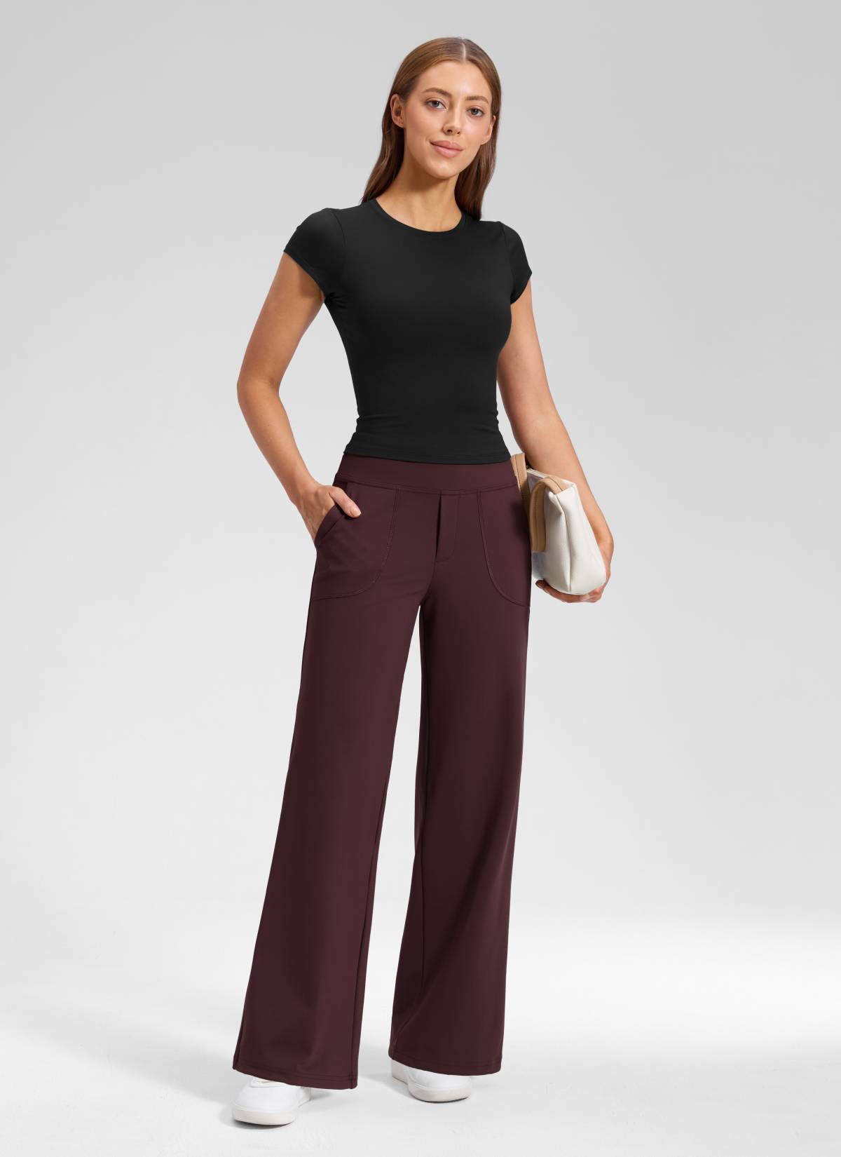 CRZ YOGA Women's Work High Rise Pocket Wide Leg Faux Fly Pant 30