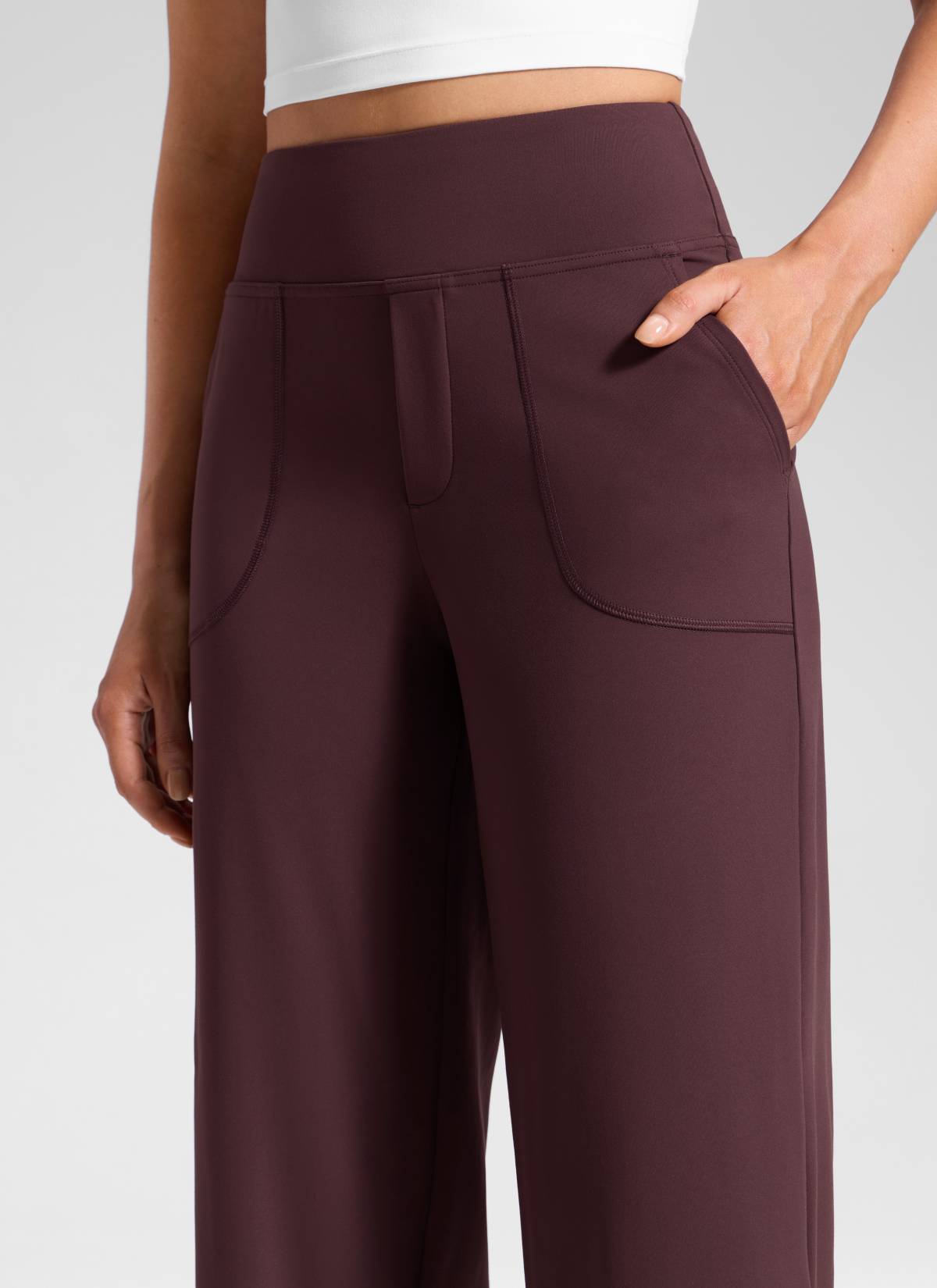 CRZ YOGA Women's Work High Rise Pocket Wide Leg Faux Fly Pant 30
