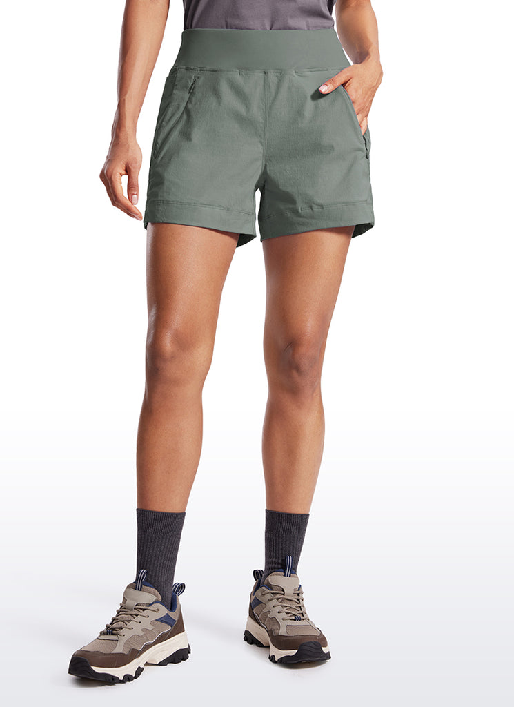 CRZ YOGA Women's Hiking Ripstop Mid-Rise Hiking Shorts Zip Pockets 4'' Grey Sage