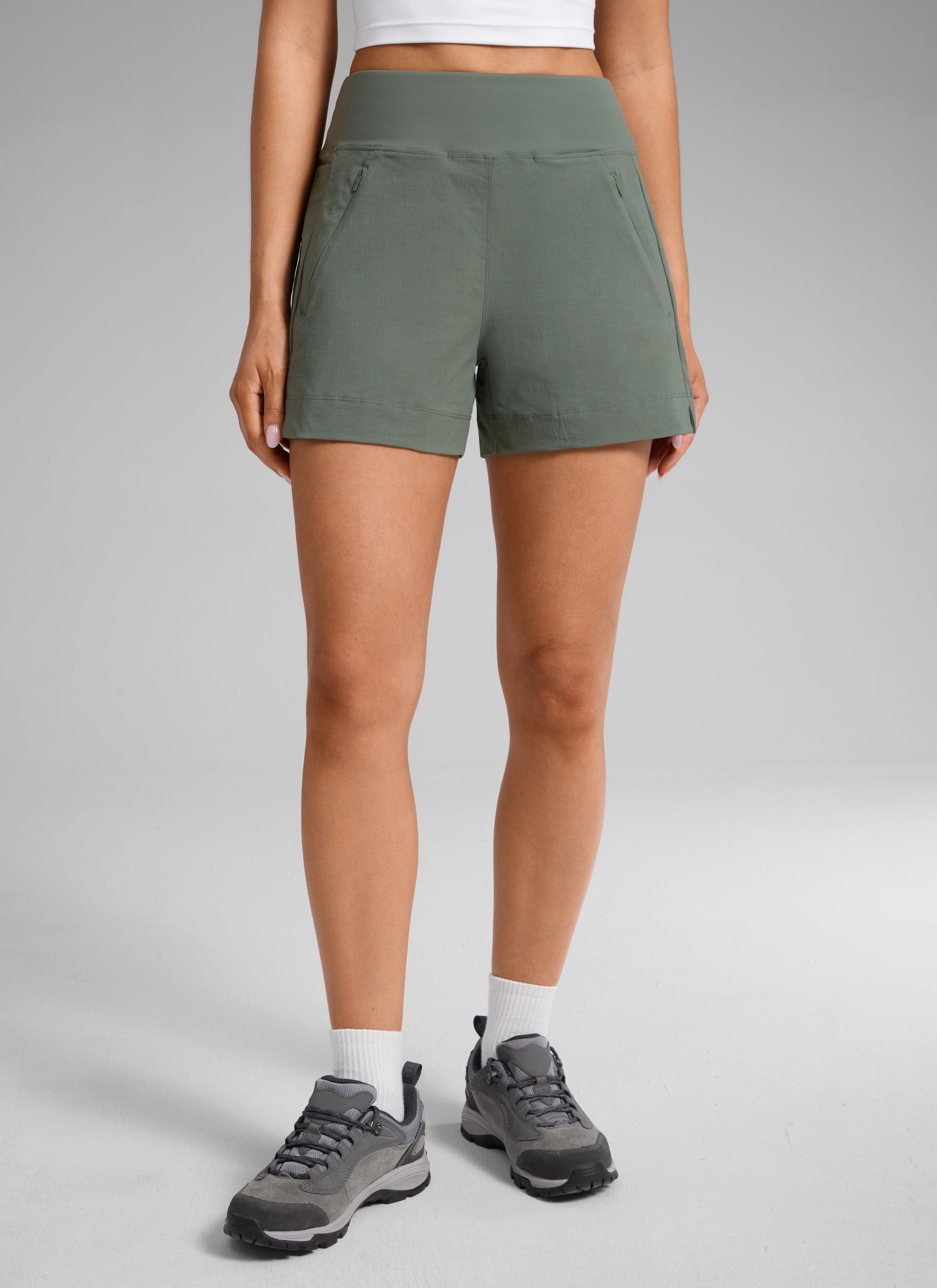 CRZ YOGA Women's Hiking Ripstop Mid-Rise Hiking Shorts Zip Pockets