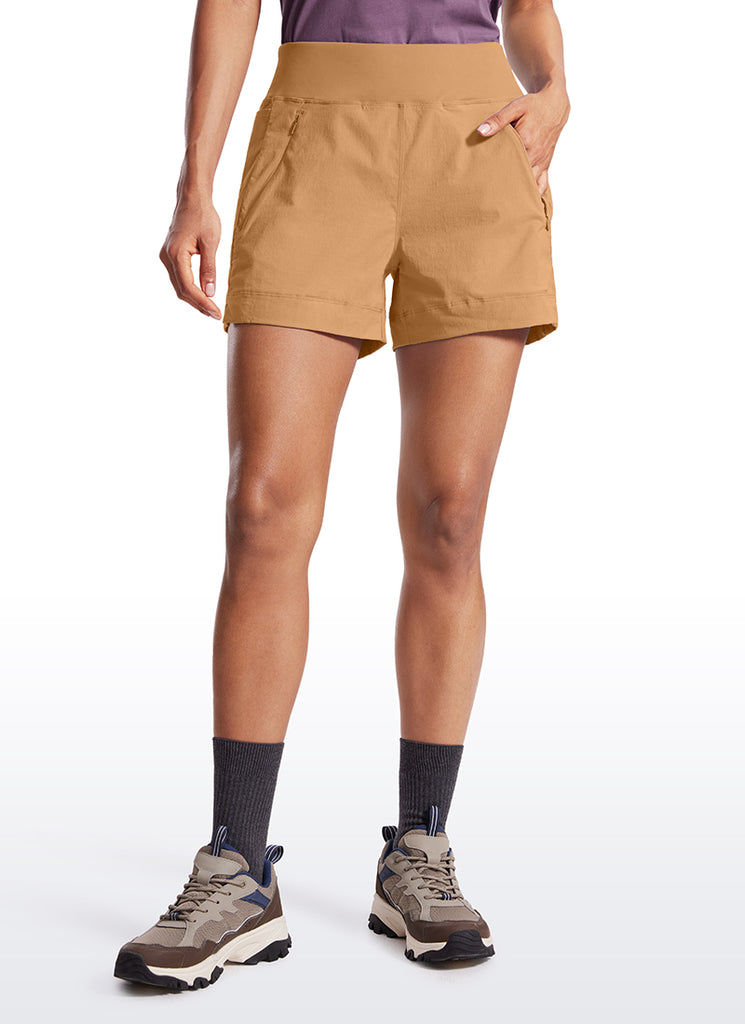 CRZ YOGA Women's Hiking Ripstop Mid-Rise Hiking Shorts Zip Pockets 4'' Doe Brown