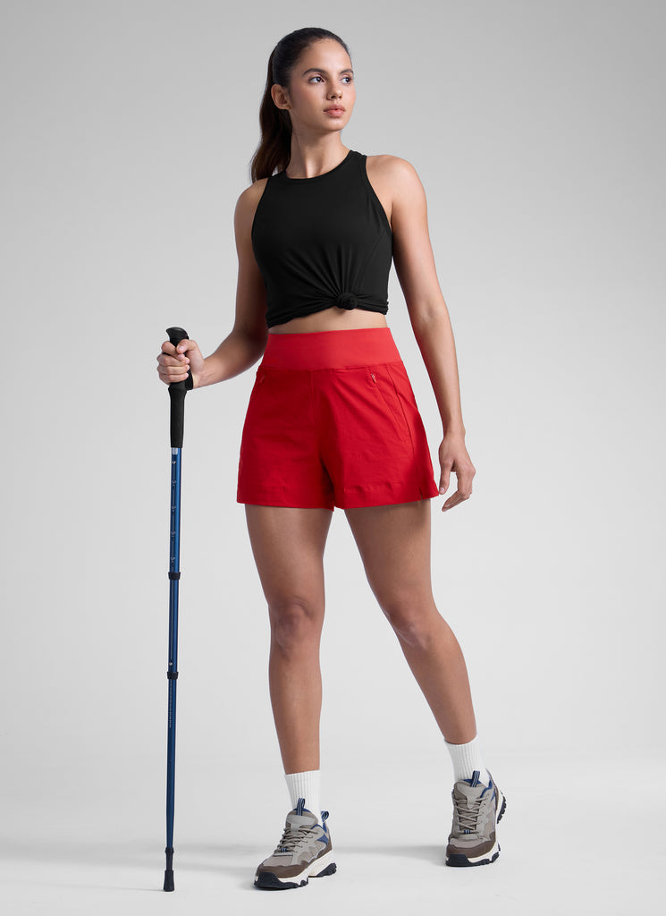 CRZ YOGA Women's Hiking Ripstop Mid-Rise Hiking Shorts Zip Pockets 4'' Coffee Brown