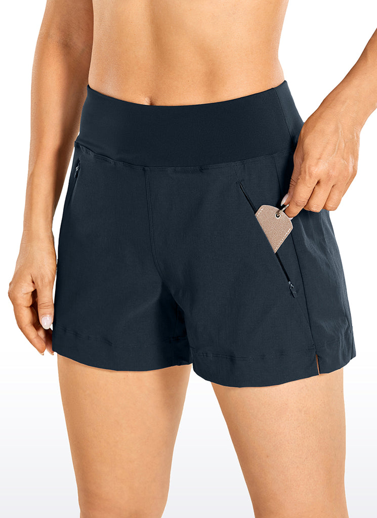 CRZ YOGA Women's Hiking Ripstop Mid-Rise Hiking Shorts Zip Pockets 4'' Black