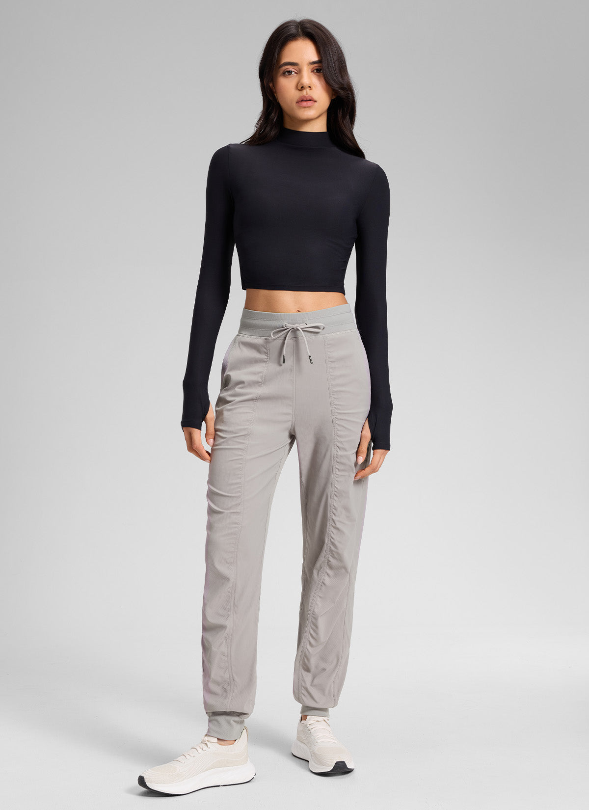 CRZ YOGA Women's Casual High Rise Drawstring Pocket Ruched Jogger 30'' Dark Chrome