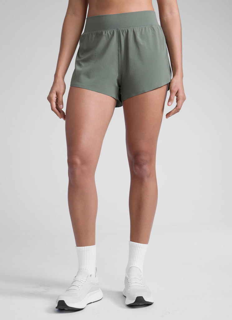 CRZ YOGA Women's Running High Rise Mesh Lined Shorts 3'' Workout Short Grey Sage