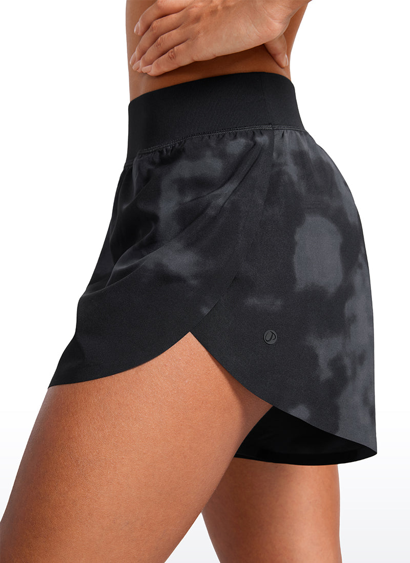 CRZ YOGA Women's Running High Waisted Mesh Lined Shorts Workout Shorts Black Tie Dye Flowers