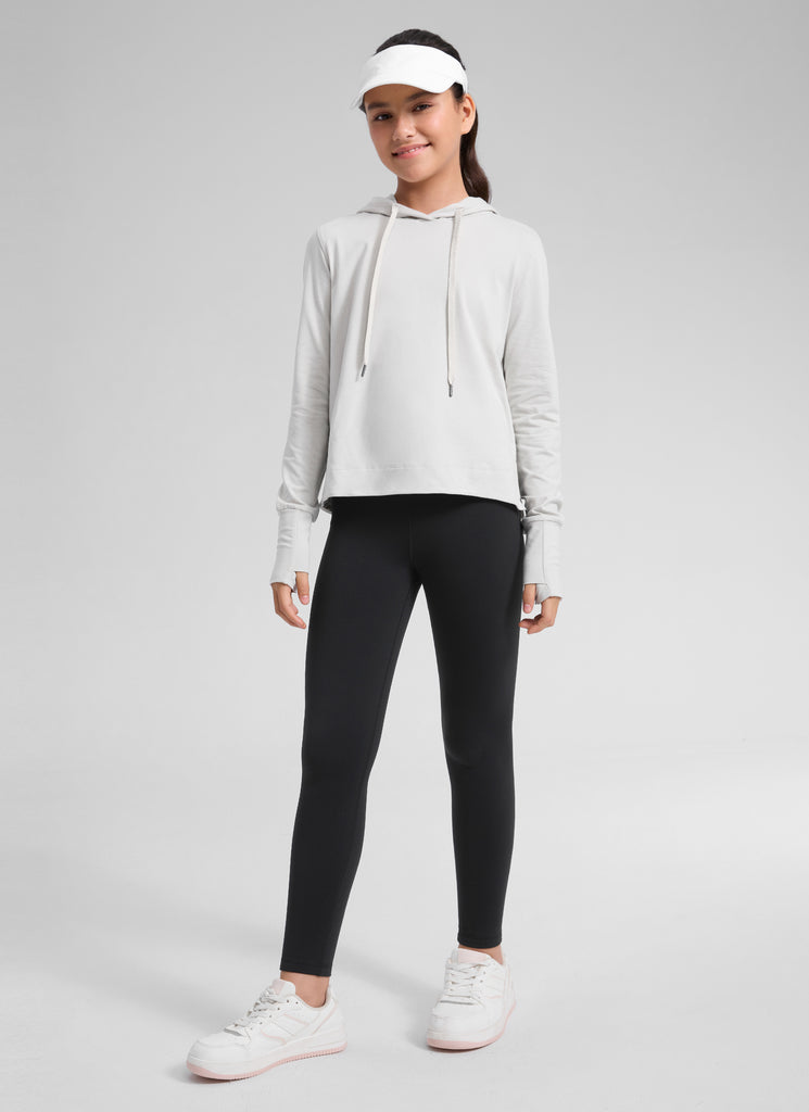 CRZ YOGA Girl's Matte Thermal Fleece Lined Casual High Rise Legging Black