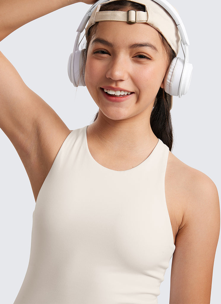 CRZ YOGA girl's Active Sports Butterluxe Racerback Tank Top Light Army Green