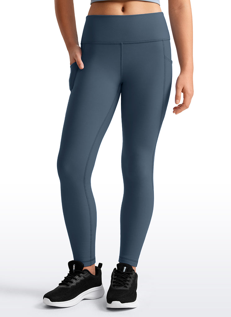 CRZ YOGA Girl's High Rise Thermal Fleece Lined Soft Pocket Leggings Cambric Blue
