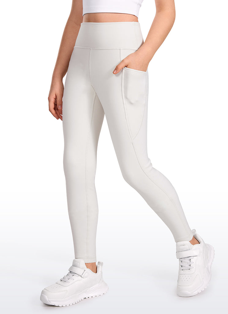 CRZ YOGA Girl's High Rise Thermal Fleece Lined Soft Pocket Leggings Milky White