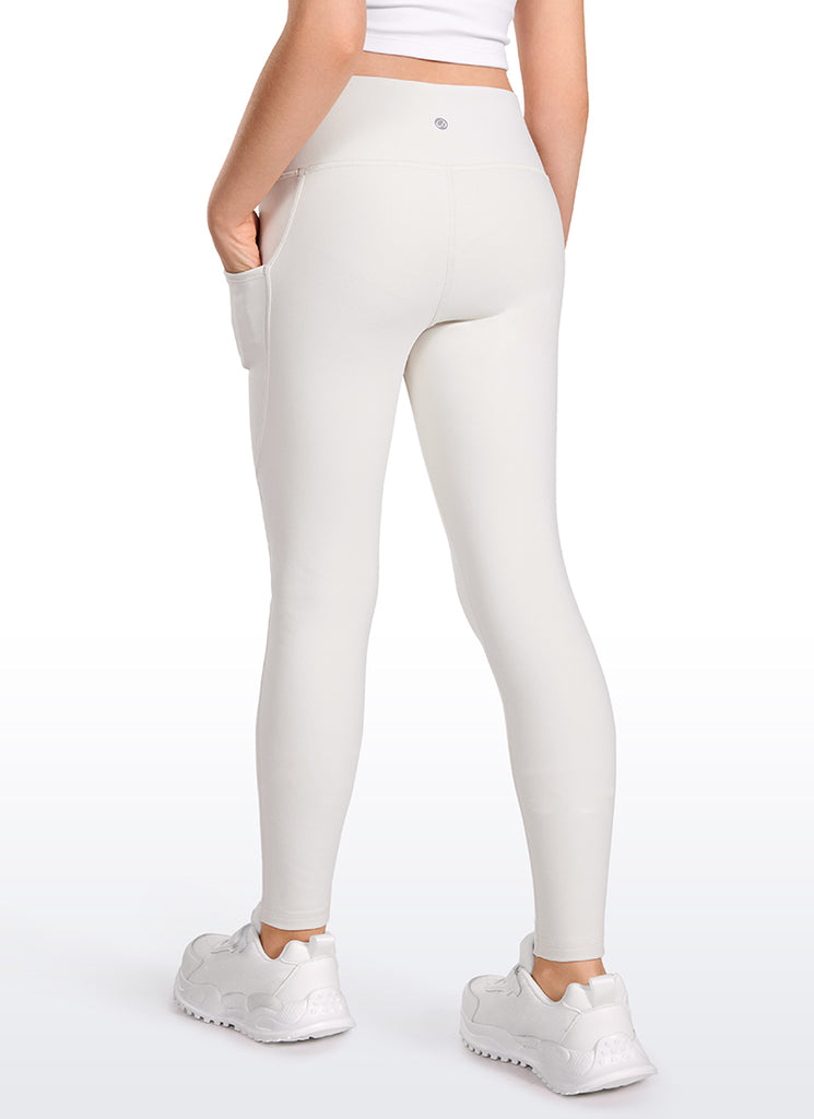CRZ YOGA Girl's High Rise Thermal Fleece Lined Soft Pocket Leggings Milky White