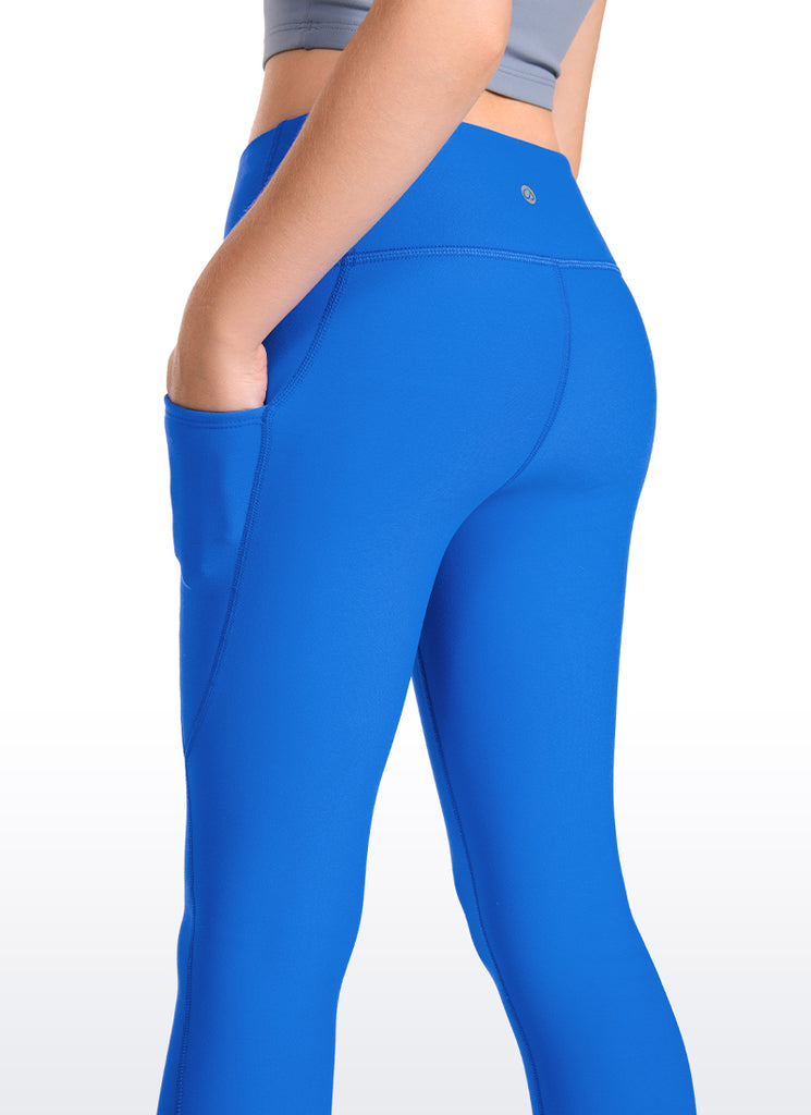 CRZ YOGA Girl's High Rise Thermal Fleece Lined Soft Pocket Leggings Sparkle Blue