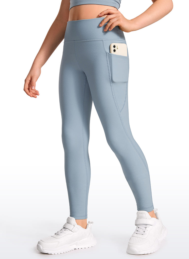 CRZ YOGA Girl's High Rise Thermal Fleece Lined Soft Pocket Leggings Sparkle Blue