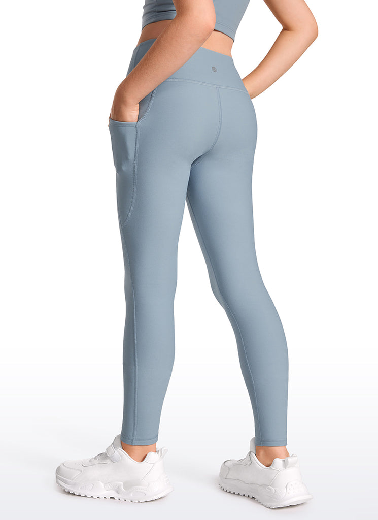 CRZ YOGA Girl's High Rise Thermal Fleece Lined Soft Pocket Leggings Sparkle Blue