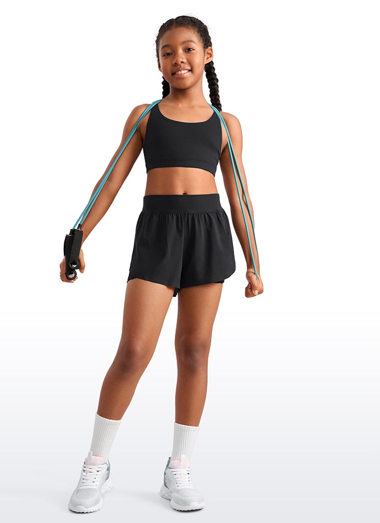 CRZ YOGA Girl's Running Feathery-Fit Soft High Rise Lined Shorts 2.5'' Black