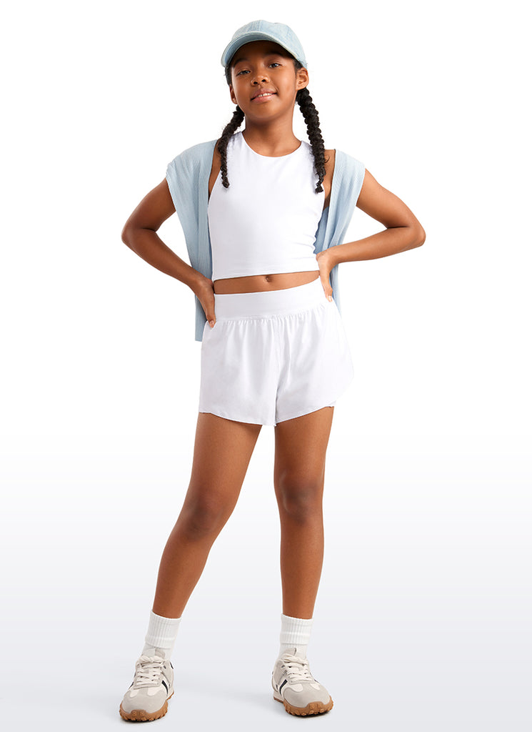 CRZ YOGA Girl's Running Feathery-Fit Soft High Rise Lined Shorts 2.5'' White